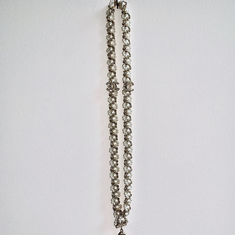 CHANEL Pearl Chain CC Long Necklace Gold